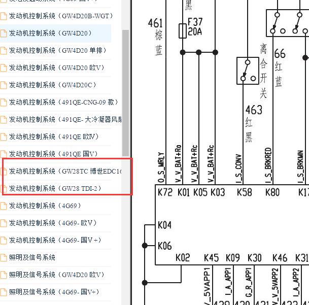 2012-2017年长城风骏5 2.8发动机电路图