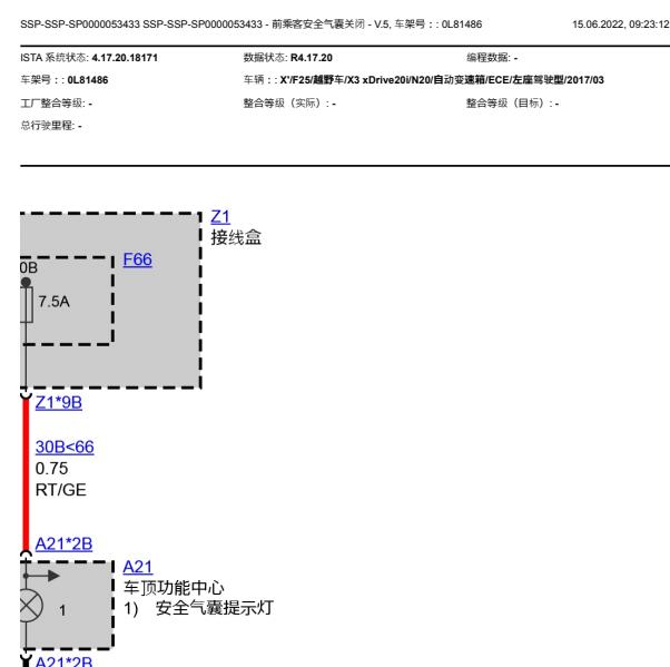 2017年宝马x3前乘客安全气囊关闭指示灯电路图