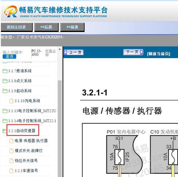 2011年长安CX20 变速箱电路图
