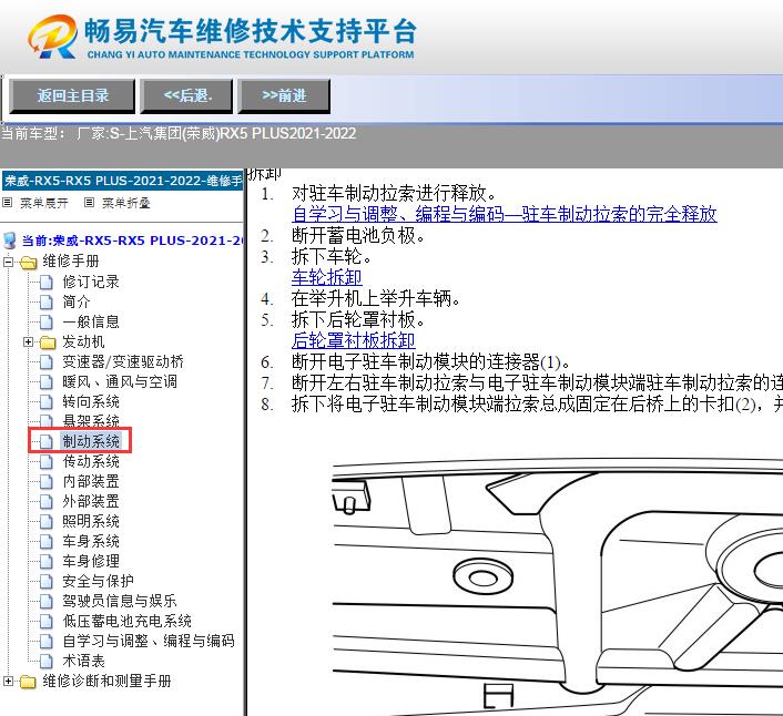 2021-2022年上汽荣威RX5 PLUS  驻车制动维修手册