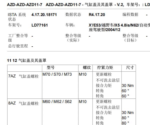 2004年宝马X5缸盖扭矩资料
