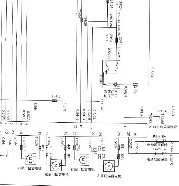 中华尊驰2.0车窗电路图