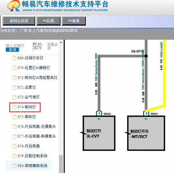 2018-2019年上汽集团(荣威)-i5刹车灯开关电路图