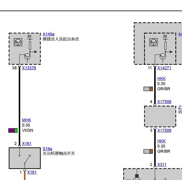 2014年宝马X1发动机机盖开关电路图