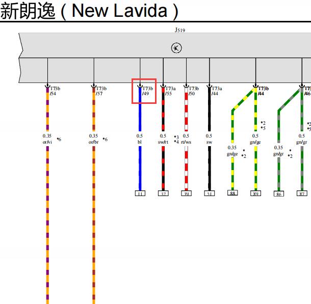 2015年大众朗逸J519针脚及电路图