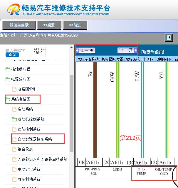 2019-2020年吉利帝豪GL CVT变速箱油温传感器电路图