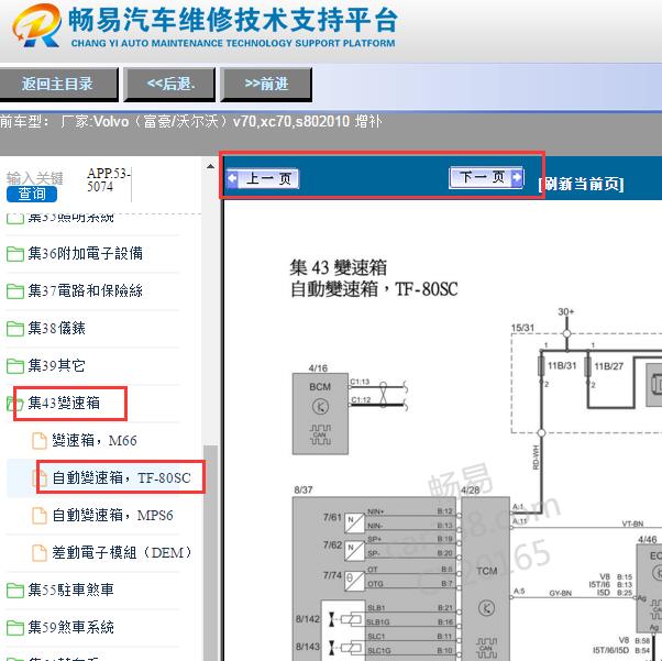 2010年沃尔沃S80变速箱电路图