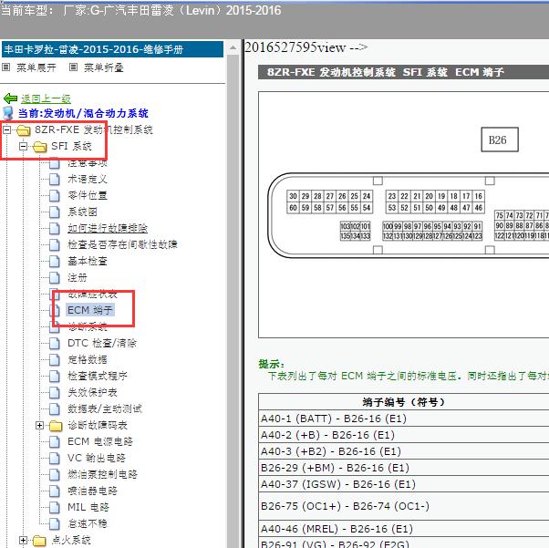 2015-2016年丰田雷凌8ZR发动机针脚