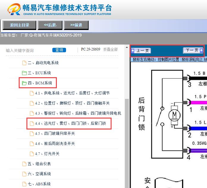 2015-2019年奇瑞开瑞K50  后背门电路图