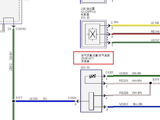 2015-2016年福特福克斯空气质量和进气温度传感器电路图
