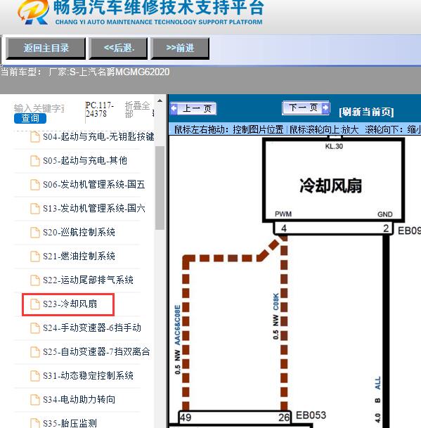 2020年上汽名爵MG-MG6冷却风扇电路图