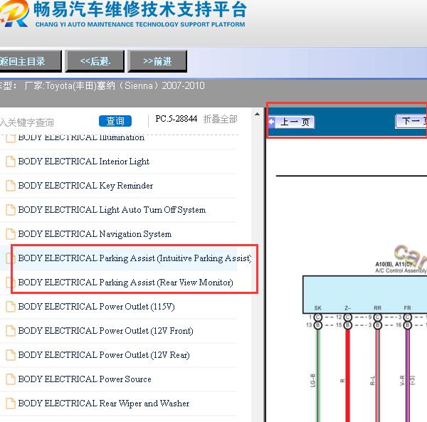 2007-2010年丰田塞纳驻车辅助电路图
