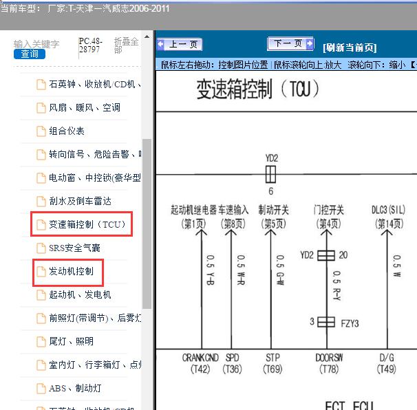 2006-2011年天津一汽-威志发动机及变速箱电路图
