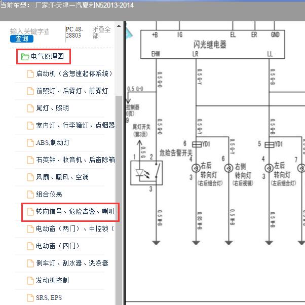 2013-2014年天津一汽-夏利N5转向灯电路图