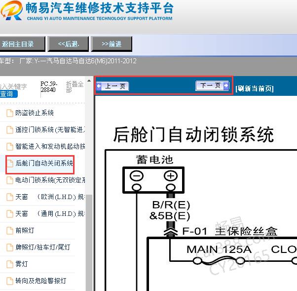 2011-2012年一汽马自达6（M6）尾门电路图