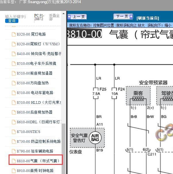 2013-2014年Ssangyong(双龙)-爱腾安全气囊电路图及针脚