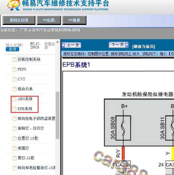 2018-2019年吉利汽车-远景SUV刹车电路图