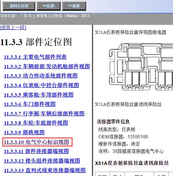 2013年雪佛兰迈锐宝保险丝资料
