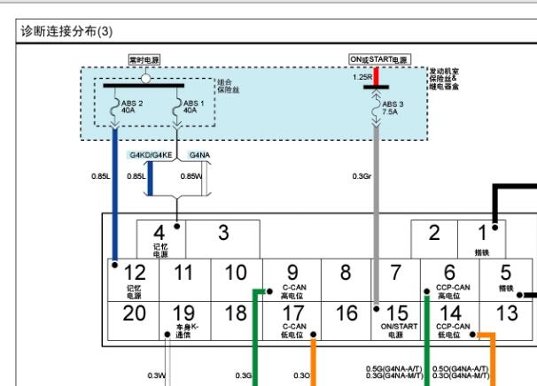 2014年现代ix35 OBD诊断插头电路图