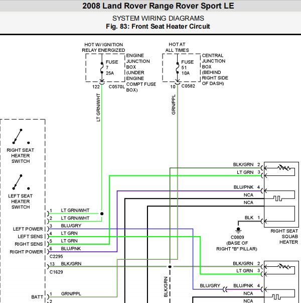 2008年路虎揽胜座椅加热电路图