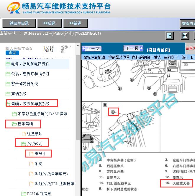 2016-2017年日产途乐天线放大器位置