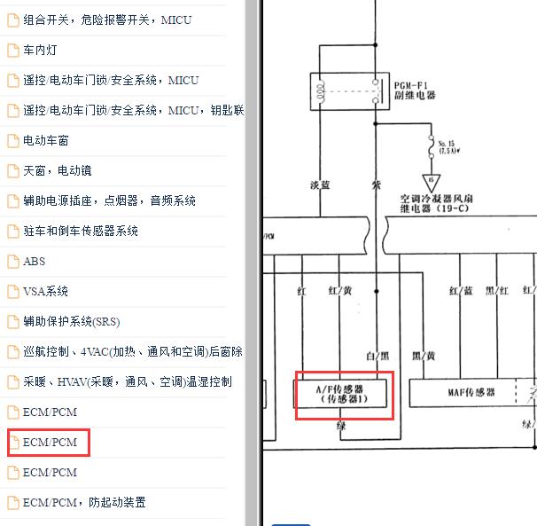 2009年本田思域发动机氧传感器电路图