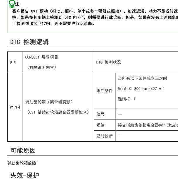 2020年日产轩逸P17F4故障码