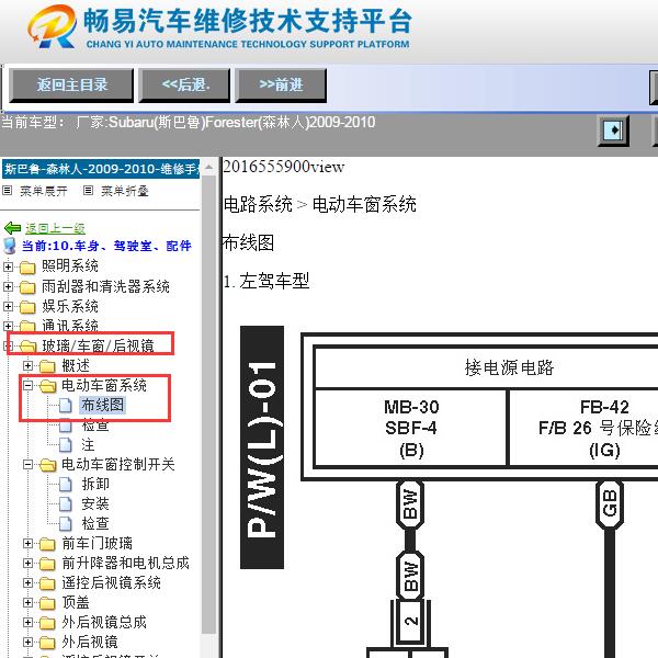 2010年斯巴鲁森林人  车窗针脚和车窗电路图