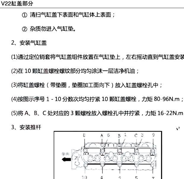 金杯海狮V22发动机缸盖扭矩