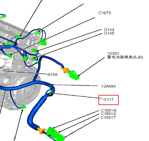 2016年福特福克斯G111接地点位置