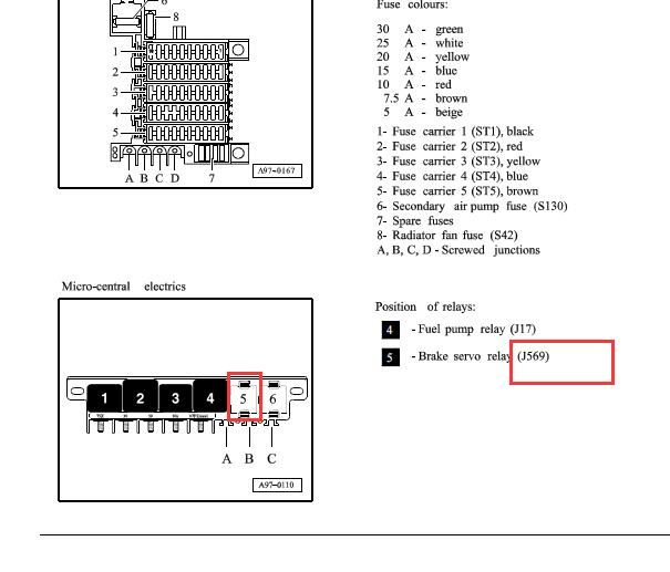2002年奥迪A8制动真空泵继电器J569位置