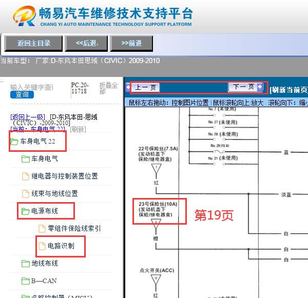 2009-2010年本田思域机舱保险盒第23号保险丝电路图