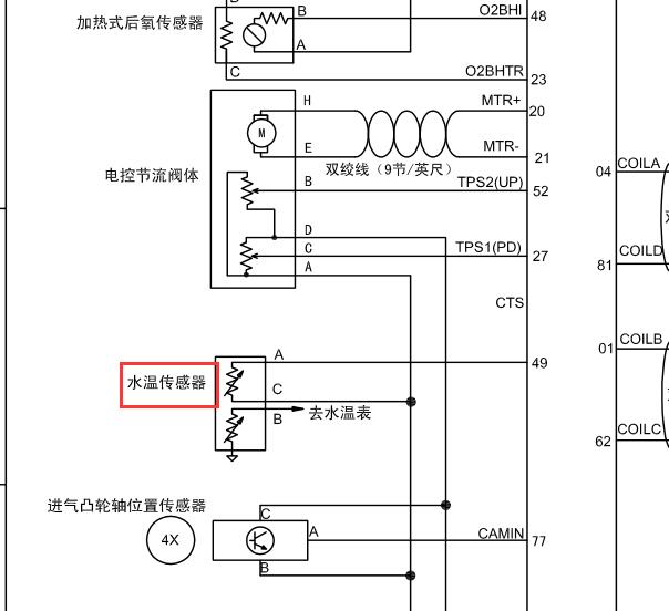 2012年长安悦翔V5水温传感器电路图