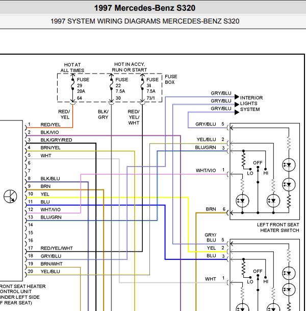 1997年奔驰S320 座椅电路图
