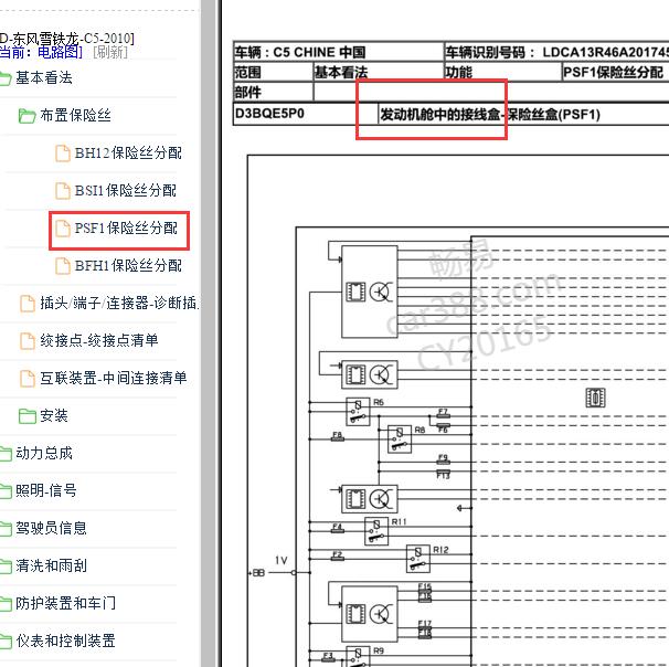 2010年雪铁龙C5 保险盒电路图和说明
