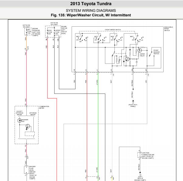 2013年丰田坦途  雨刮电路图和保险丝资料