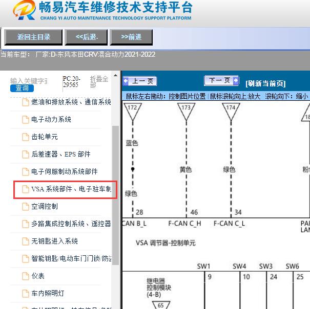 2021-2022年东风本田-CRV混合动力电子驻车制动电路图