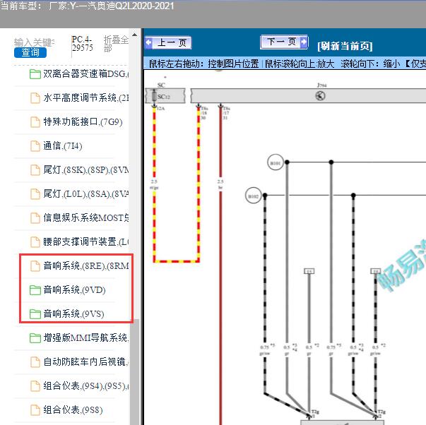 2020-2021年一汽奥迪-Q2L音响系统电路图