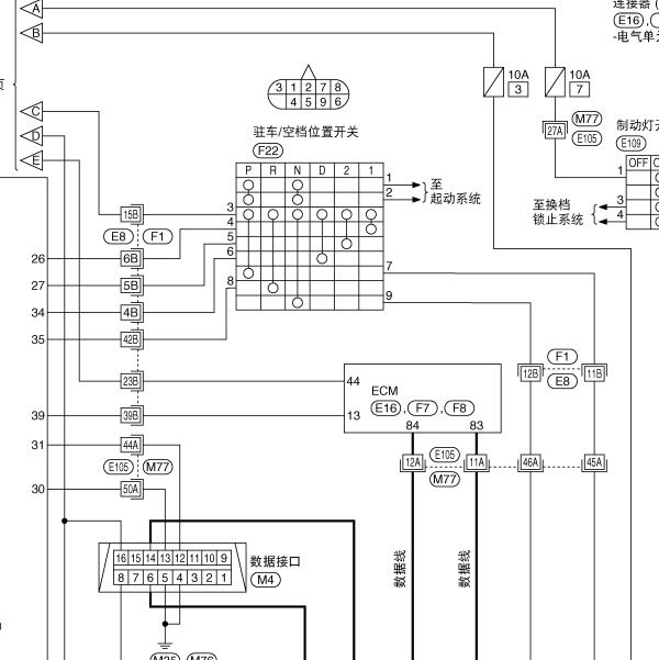 日产骊威变速箱档位开关电路图