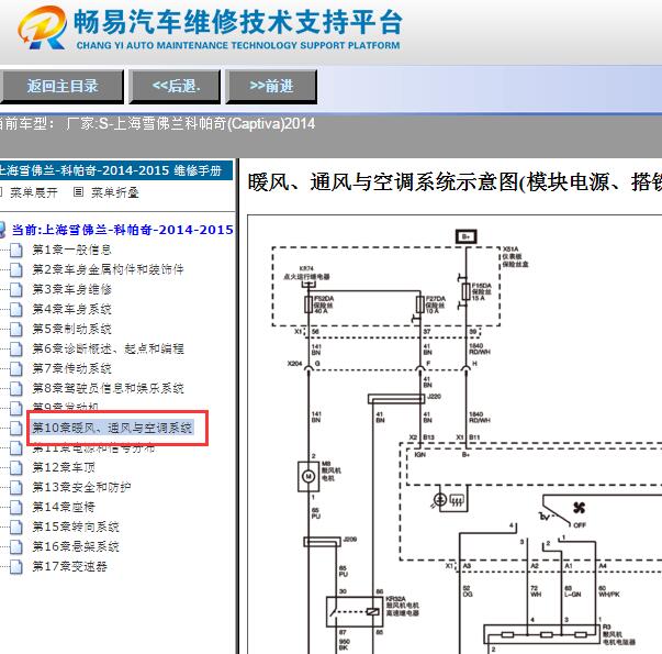 2014年雪佛兰科帕奇手动空调电路图