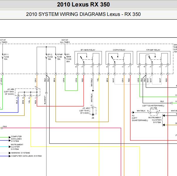2010年雷克萨斯RX350发动机电源通讯电路图及保险丝说明
