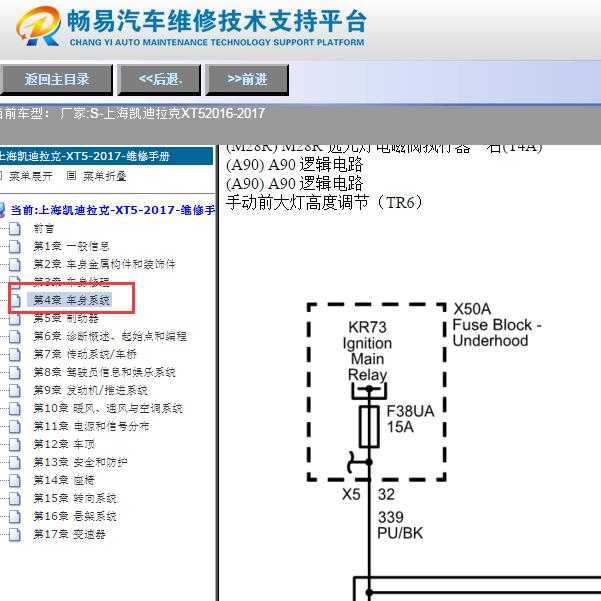 2017年凯迪拉克XT5大灯水平高度调节电路图