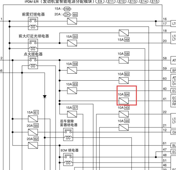 2009年日产轩逸F64保险丝电路图