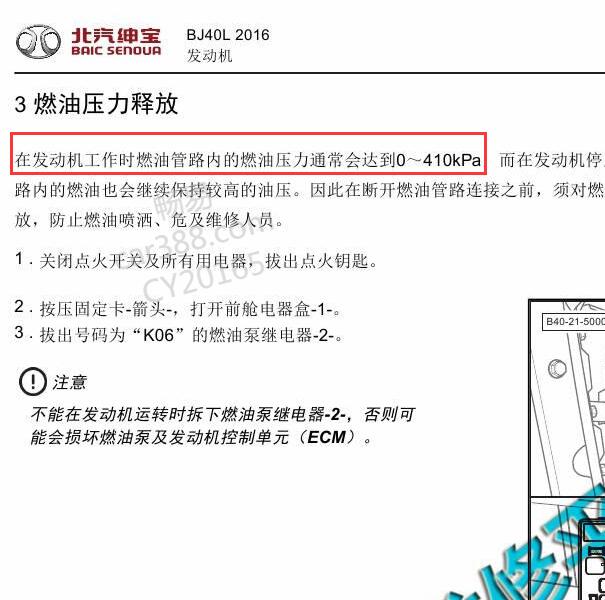 2016-2017年北京BJ40 发动机燃油压力