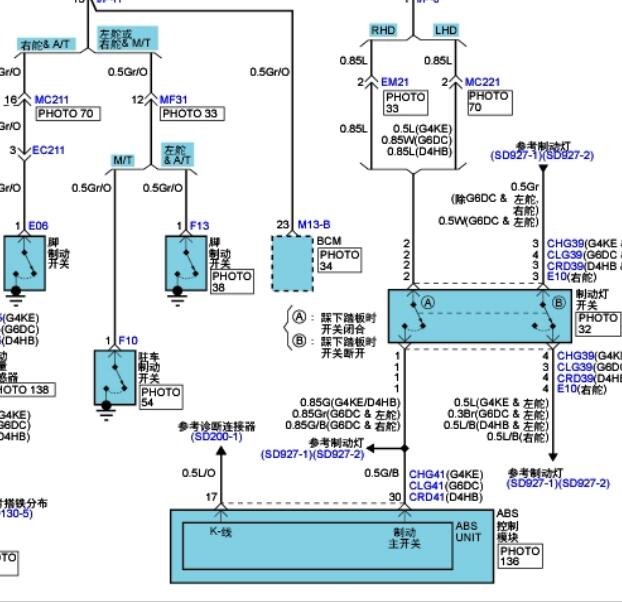 2010年现代圣达菲 制动开关电路图