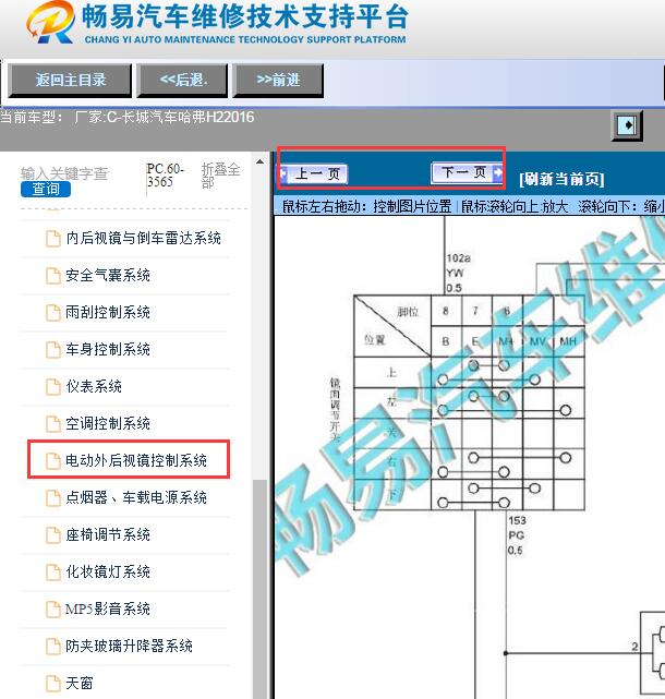 2016年长城哈弗H2后视镜电路图