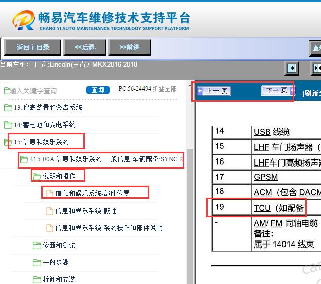 2016-2018年年林肯MKX信息通讯控制单元TCU位置
