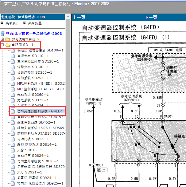 2008年现代伊兰特悦动A4CF1变速箱电路图