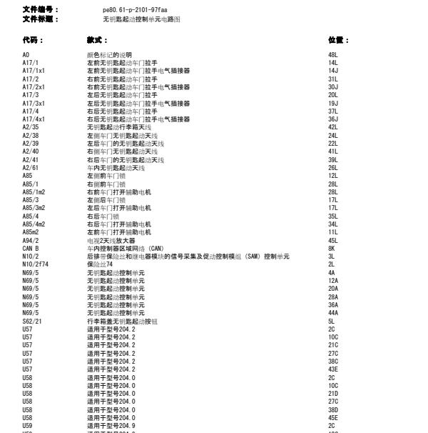 2013年奔驰C260 无钥匙电路图