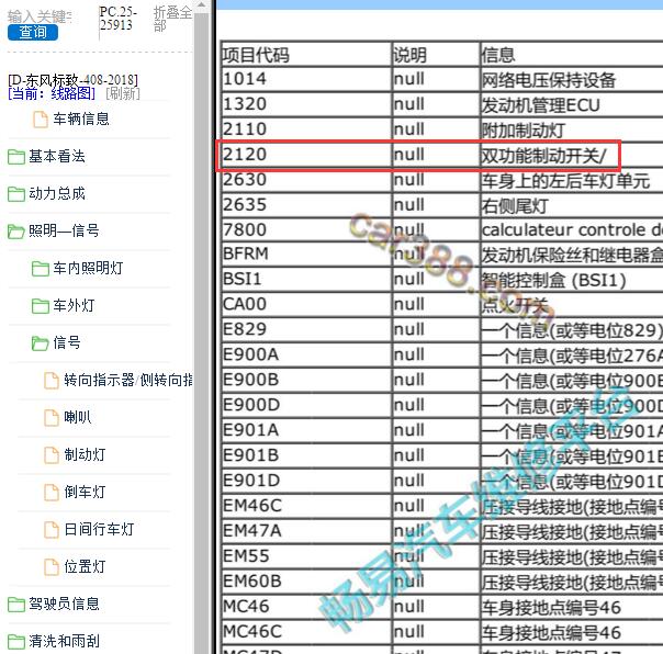 2018年标致408刹车灯开关代码说明